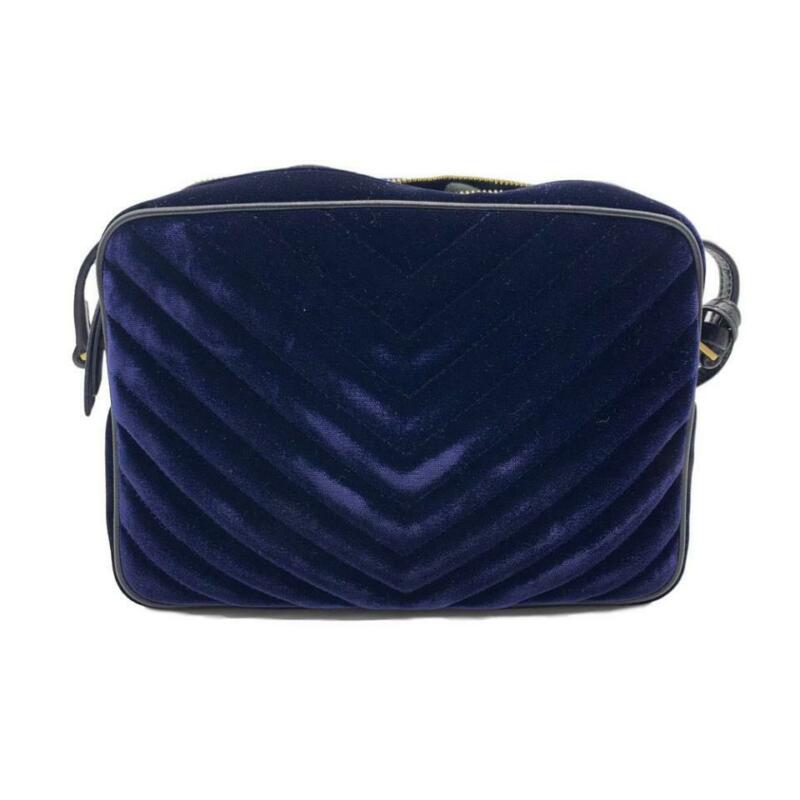 Saint Laurent Camera Lou Medium Ysl Monogram Quilted Blue Velvet Cross Body Bag