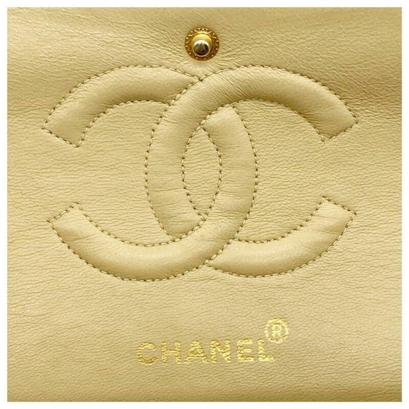 Chanel Double Flap Chain Vintage Medium Beige Lambskin Leather Shoulder Bag