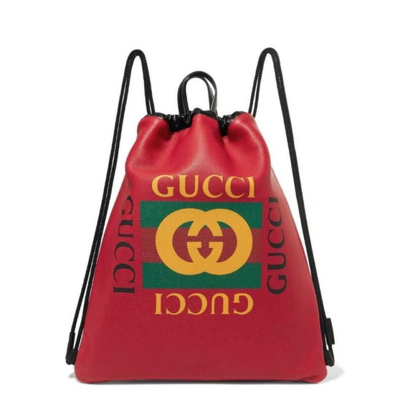 Gucci Drawstring Printed Red Leather Backpack