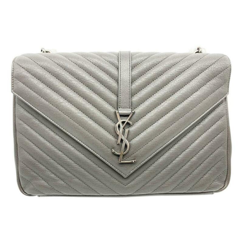 Saint Laurent Monogram Envelope Matelasse Chevron Large College Satchel Grey