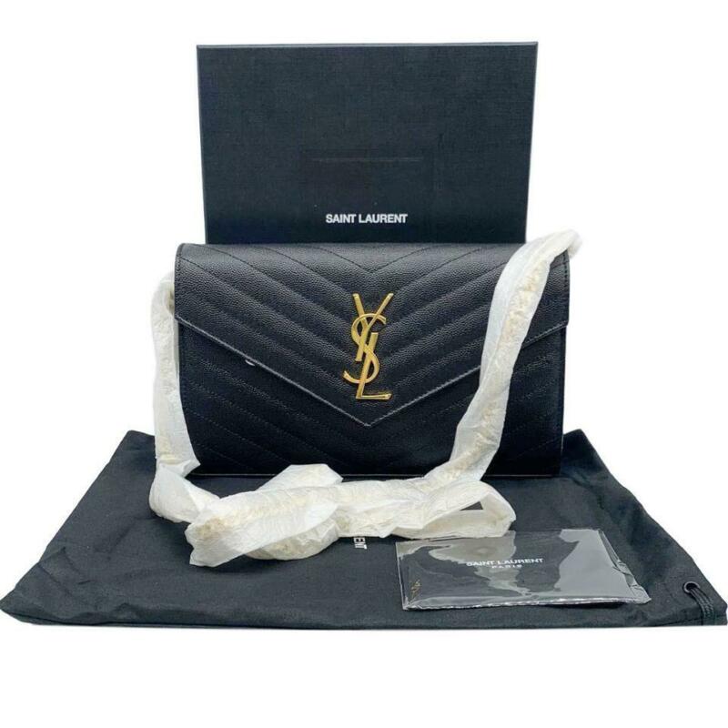Saint Laurent Classic Chain Wallet New Monogram Medium Leather Black Calfskin