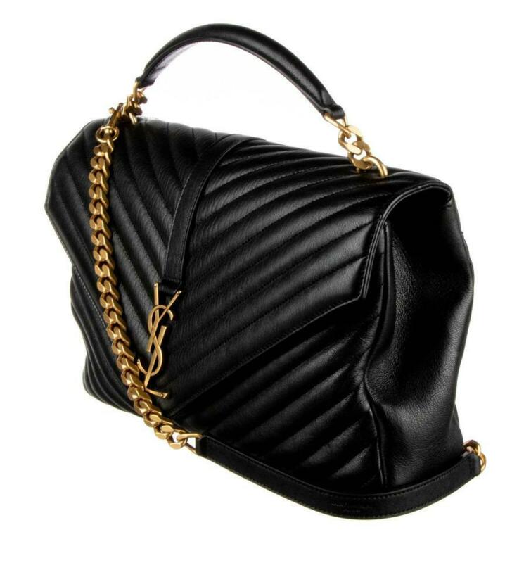 Saint Laurent Matelasse Chevron Large College Monogram Satchel Black Sheepskin