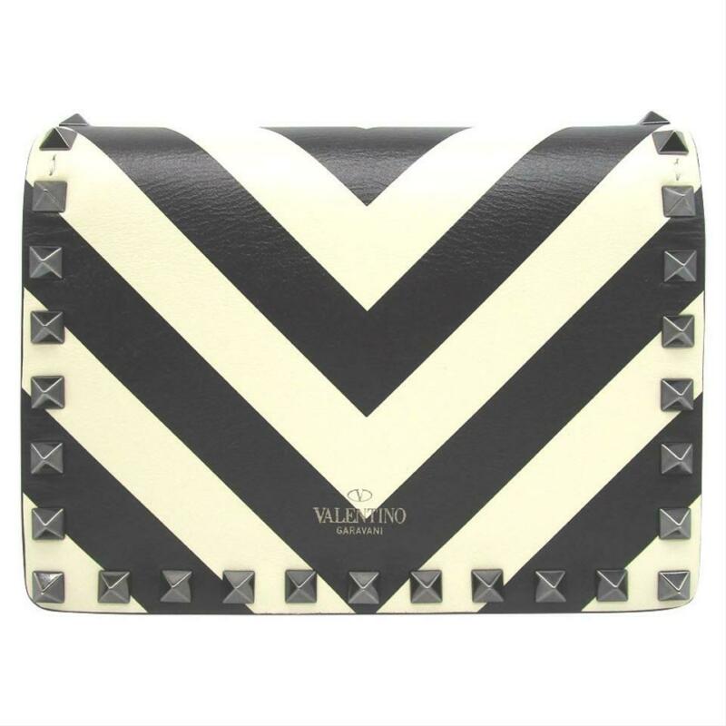 Valentino Garavani Rockstud V-stripe Pouch Chain Black Leather Cross Body Bag