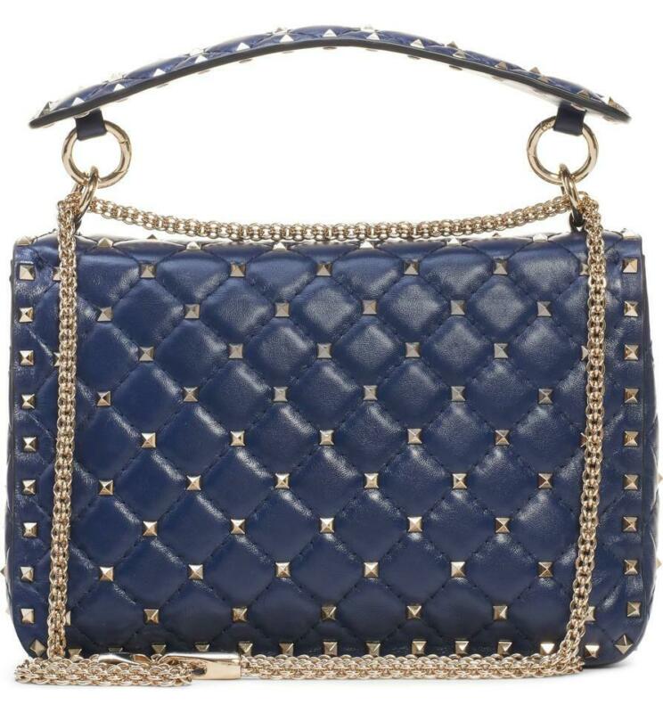 Valentino Garavani Medium Spike.it Vltn Logo Alt Blue Leather Shoulder Bag