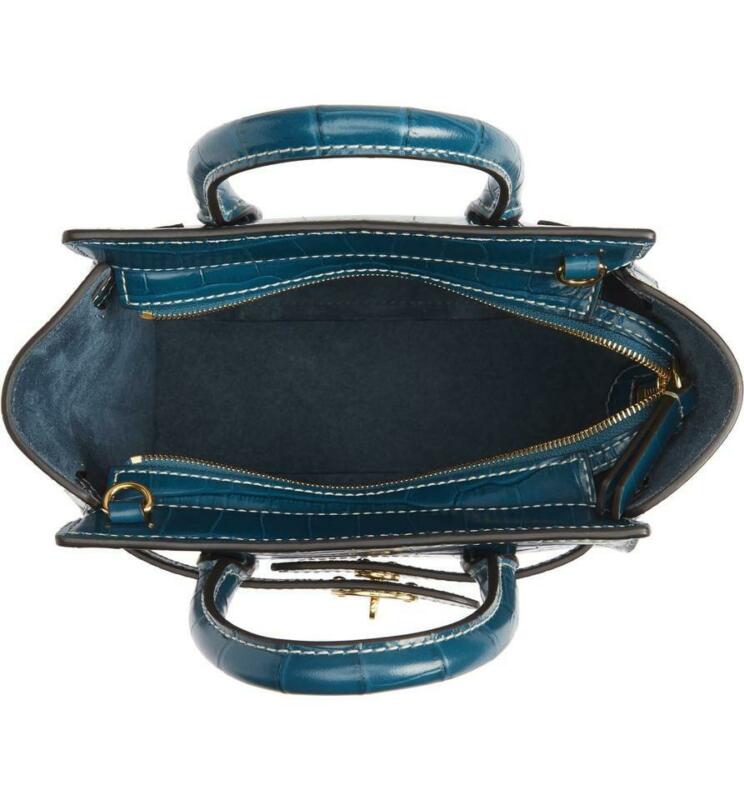 Mulberry Micro Bayswater Croc Embossed Satchel Blue Leather Shoulder Bag