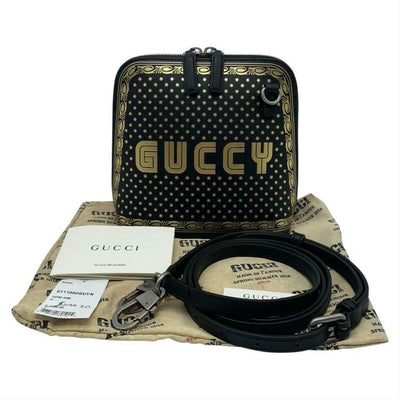 Gucci Logo Moon & Stars Black Leather Cross Body Bag