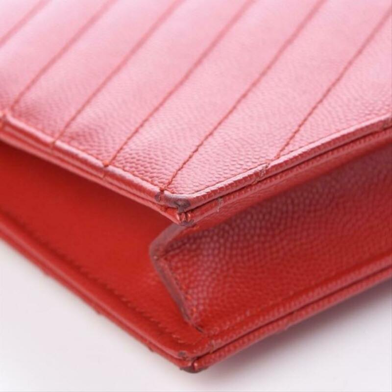 Saint Laurent Chain Wallet Small Monogram Matelasse Red Leather Cross Body Bag