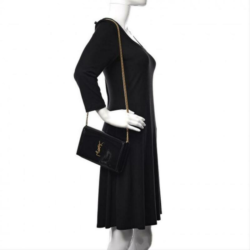 Saint Laurent Wallet on Chain Monogram Kate Calfskin Black Patent Leather Cross