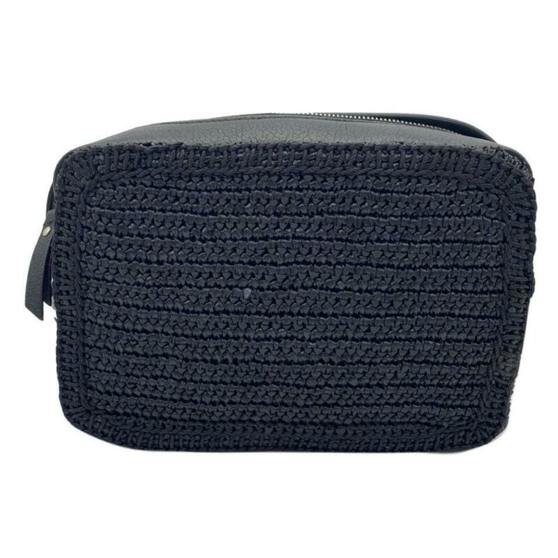 Saint Laurent Monogram Camera Raffia Canvas Lou Black Leather Cross Body Bag