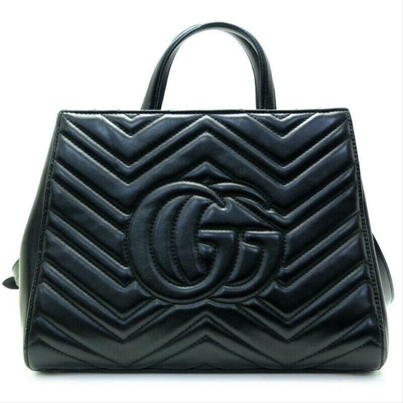 Gucci GG Marmont Top Handle Tote Black Leather Shoulder Bag