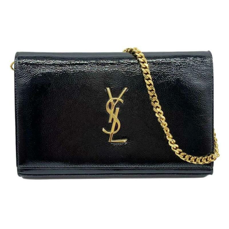 Saint Laurent Wallet on Chain Monogram Kate Calfskin Black Patent Leather Cross