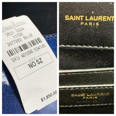 Saint Laurent Monogram Kate Shoulder Small Glitter Blue Patent Leather Crossbody