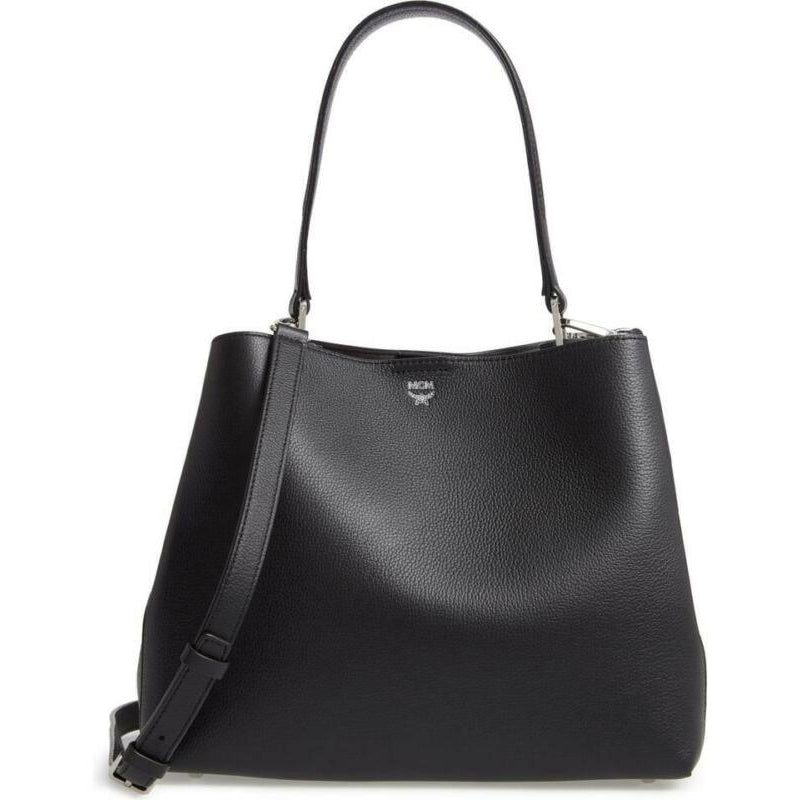 MCM Hobo Sarah Visetos Canvas Black Leather Shoulder Bag