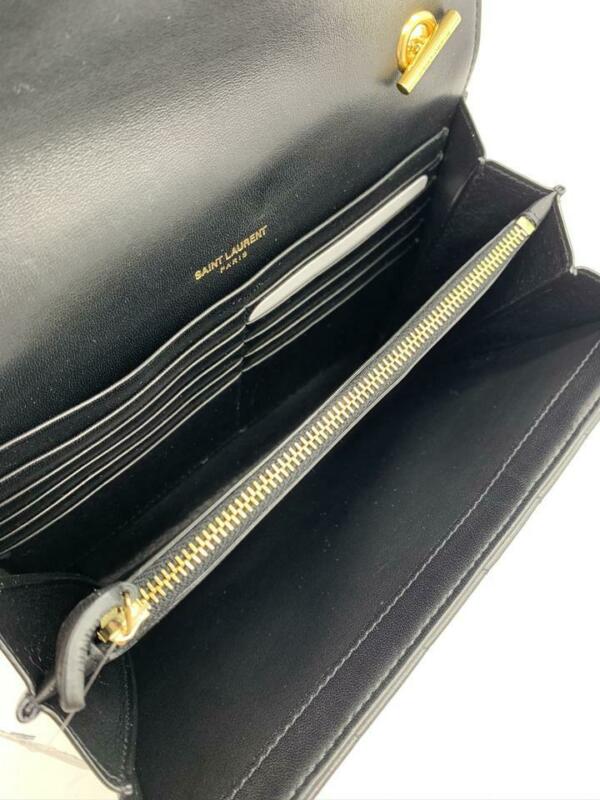 Saint Laurent Wallet on Chain Vicky Ysl Gold Monogram Quilted Shoulder Black