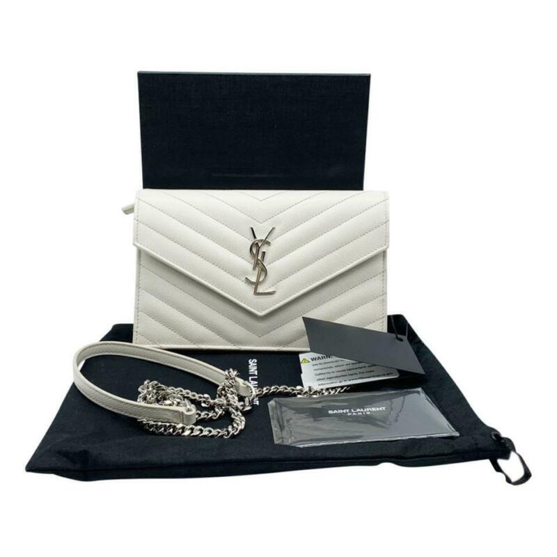 Saint Laurent Wallet Monogram Envelope Grain De Poudre Matelasse Chevron Chain