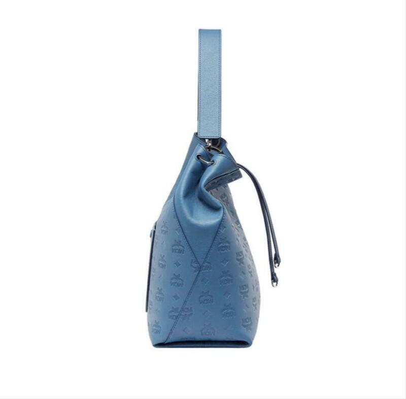 MCM Hobo Bag Klara Large Monogrammed Luft Blue Leather Tote