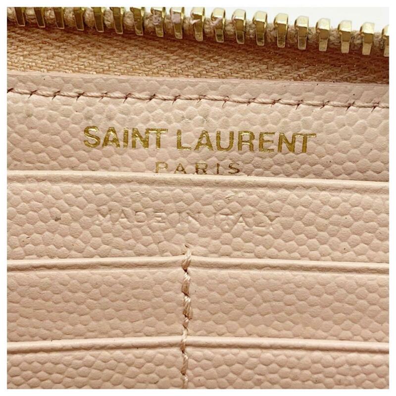 Saint Laurent Pink Grain De Poudre Matelasse Chevron Monogram Zip Around Pale