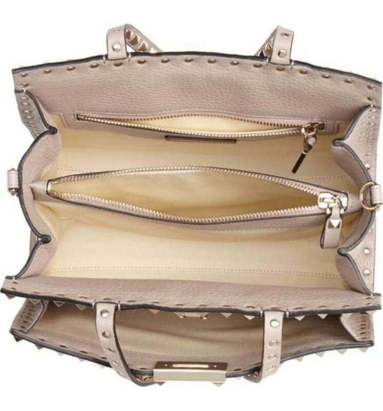 Valentino Small Rockstud Satchel Pink Beige Leather Tote