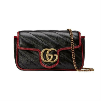 Gucci GG Shoulder Marmont Super Mini Black Leather Cross Body Bag