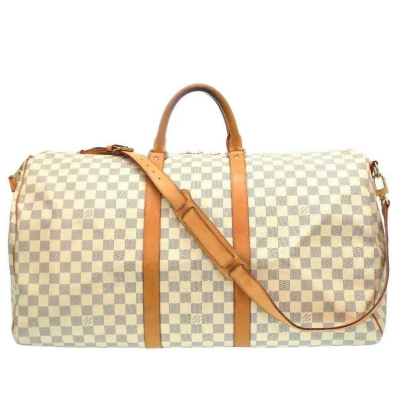 Louis Vuitton Keepall Bandouliere 55 Damier Azur White Coated Canvas Travel Bag