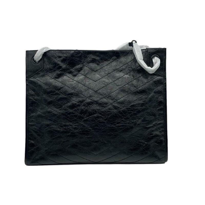 Saint Laurent Niki Large Crinkled Calf Shopper Black Leather Tote