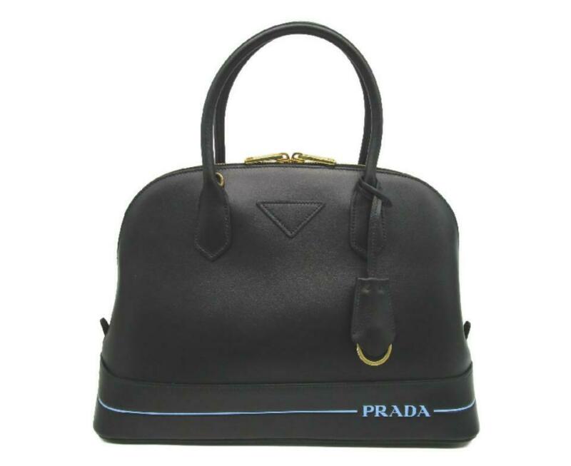 Prada Calfskin Dome Logo Black Leather Satchel
