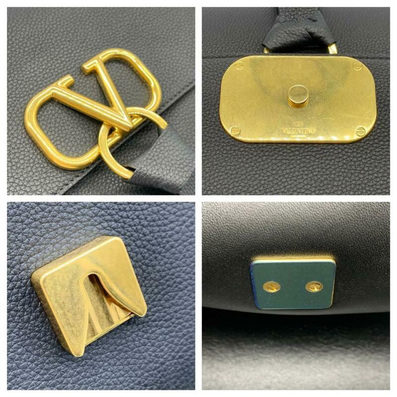 Valentino Medium Vee Ring Black Grained Leather Shoulder Bag