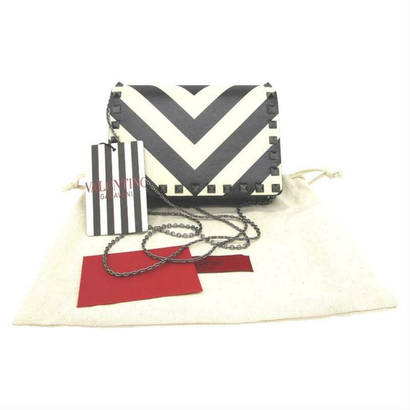 Valentino Garavani Rockstud V-stripe Pouch Chain Black Leather Cross Body Bag