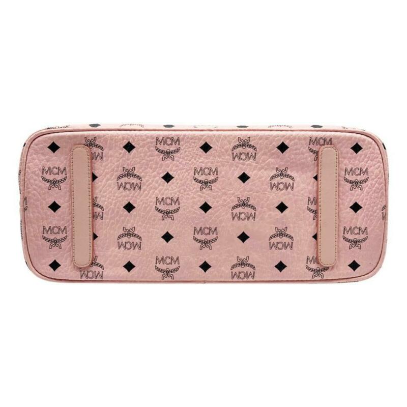 MCM Medium Anya Diamond Visetos Shopper Pale Light Pink Coated Canvas Tote