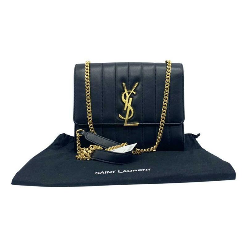 Saint Laurent Chain Wallet Vicky Monogram Black Leather Shoulder Bag