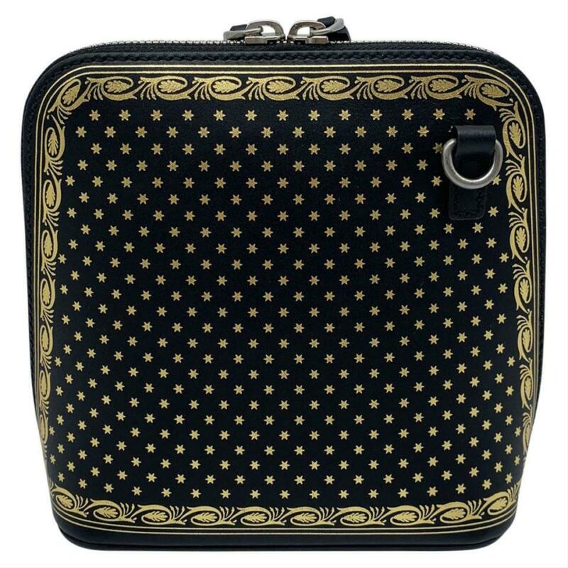 Gucci Logo Moon & Stars Black Leather Cross Body Bag