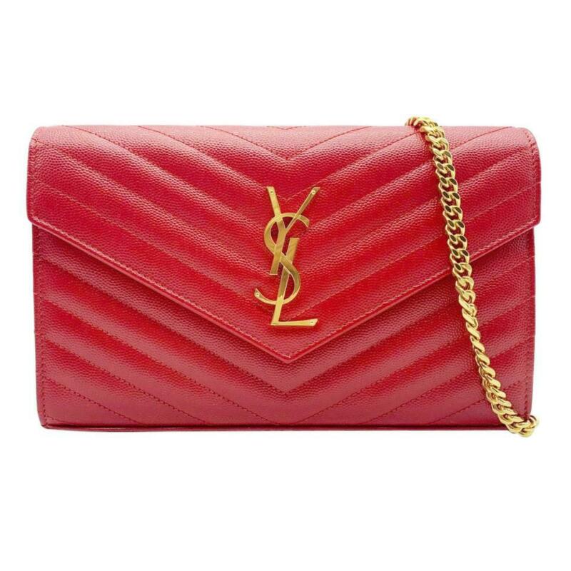 Saint Laurent Chain Wallet Medium Monogram New Red Leather Cross Body Bag