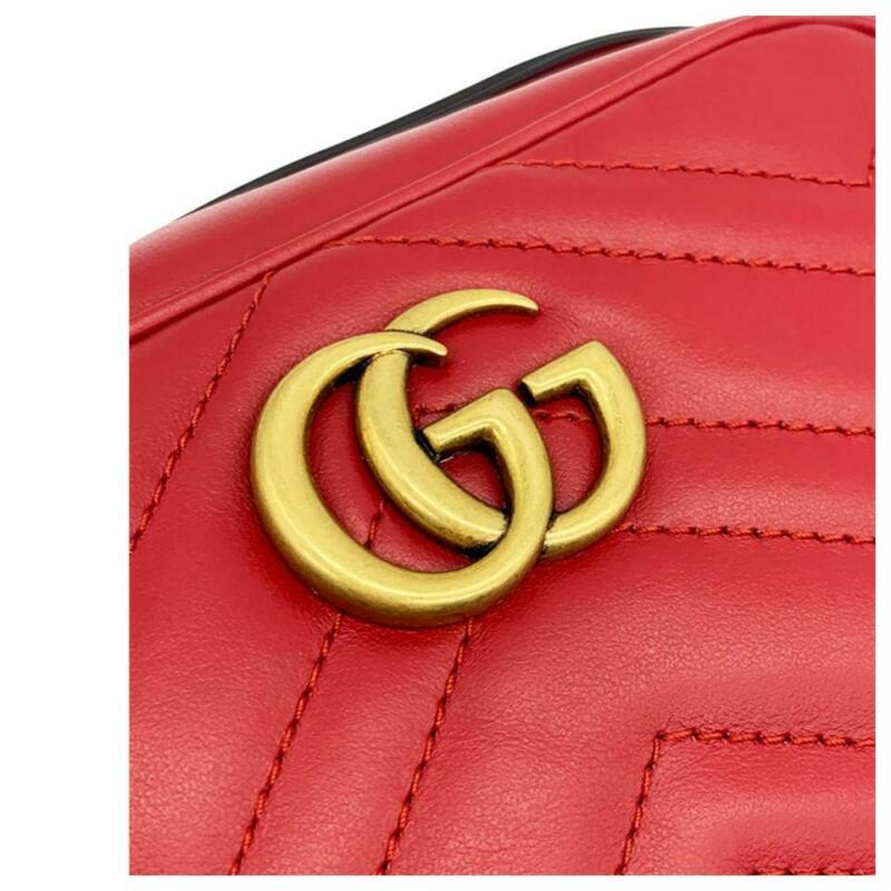 Gucci GG Chain Camera Marmont Mini Red Cross Body Bag