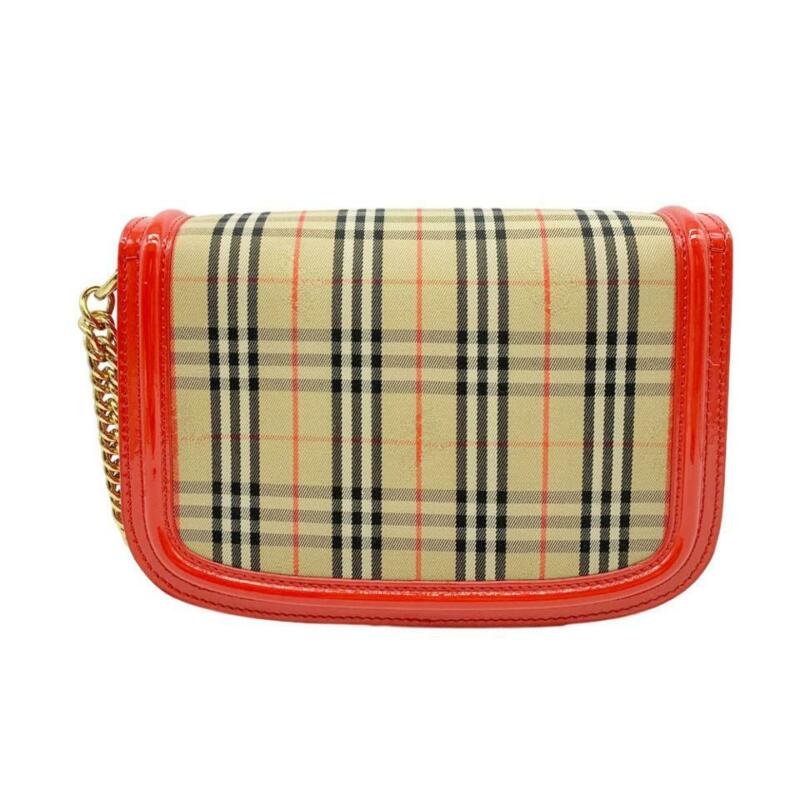 Burberry Crossbody Vintage Check Link Flap Brown Canvas Shoulder Bag