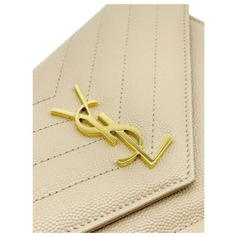 Saint Laurent Monogram Envelope Chain Wallet Small Poudre Beige Leather