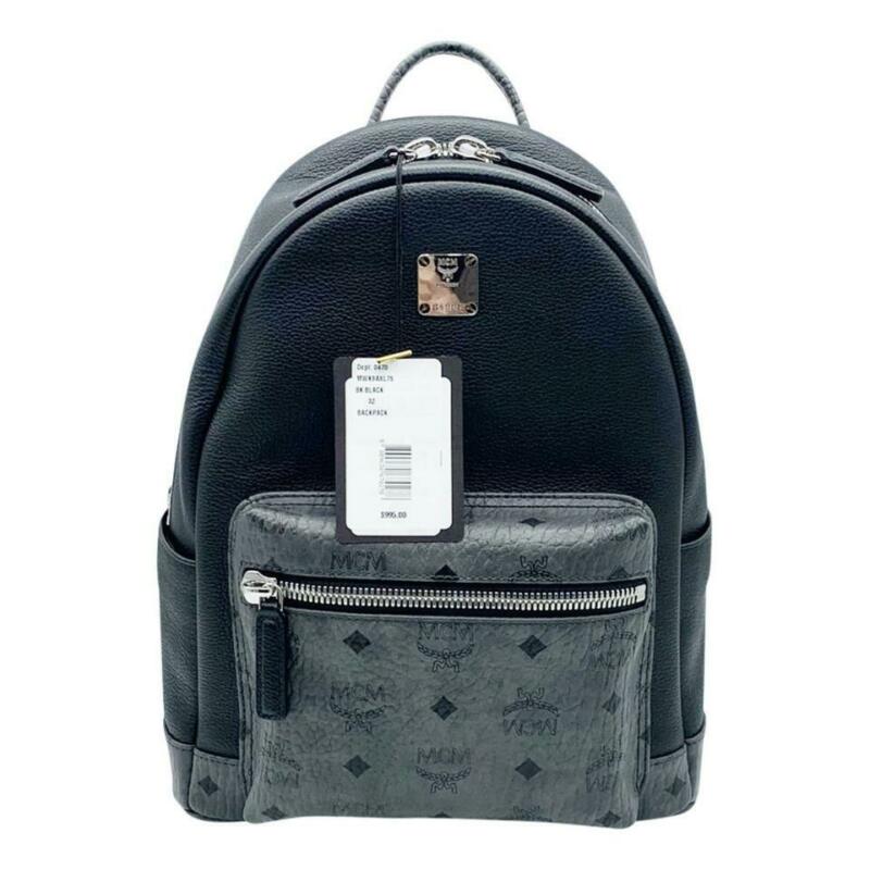 black mcm mini backpack MCM Small Visetos Canvas Black Leather Backpack