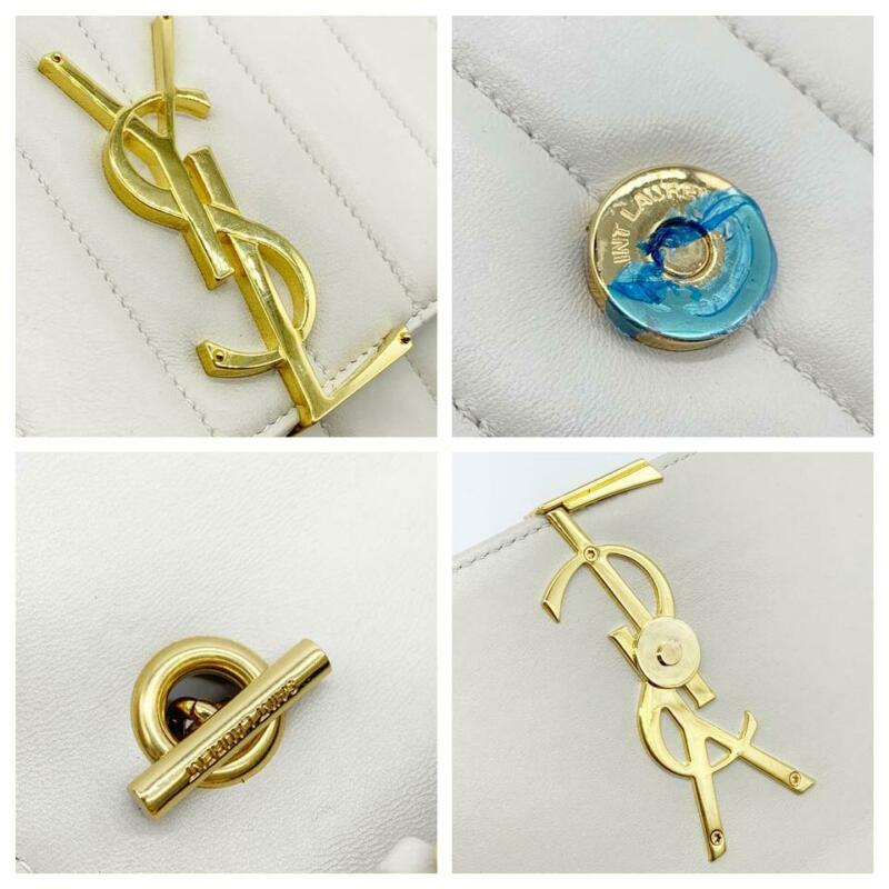 Saint Laurent Vicky Monogram Kate Tassel Metallic Monogram White Leather