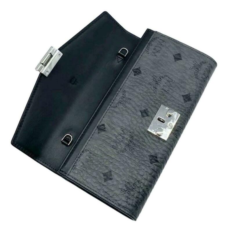 MCM Patricia Visetos Wallet On A Chain Black Leather Cross Body Bag