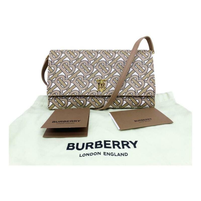 Burberry Hazelmere Logo Print Wallet Beige Leather Shoulder Bag