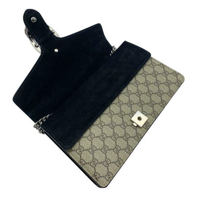 Gucci Chain Dionysus Small Black Beige Gg Supreme Canvas Shoulder Bag