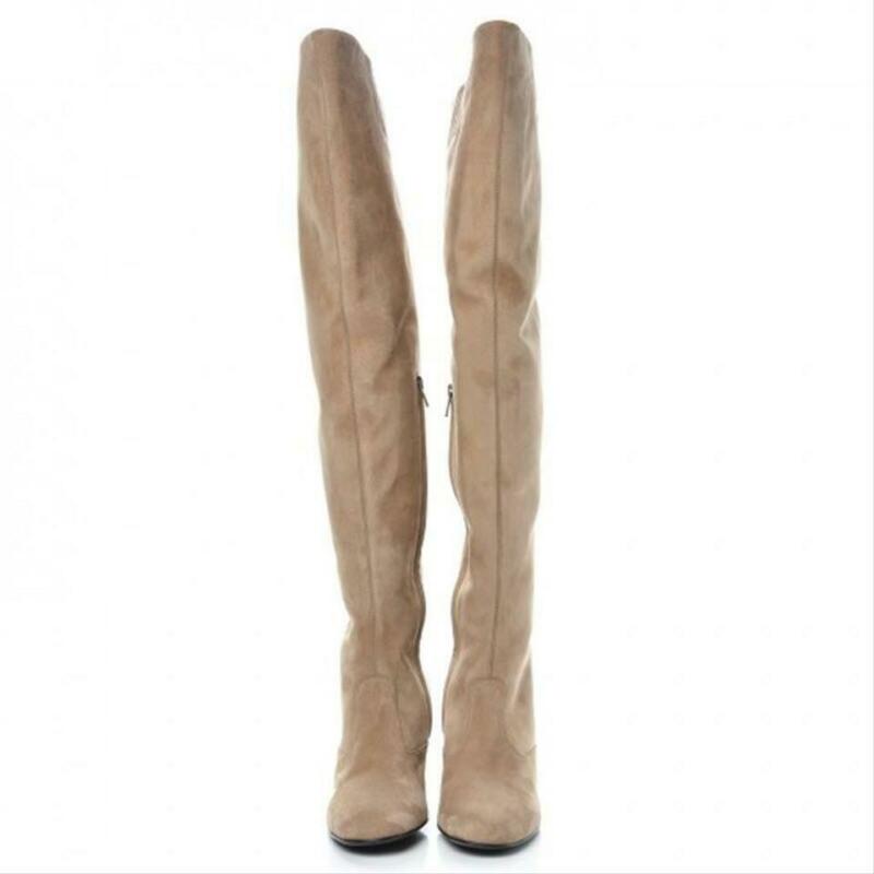 Saint Laurent Beige Suede Babies Over The Knee Boots/Booties