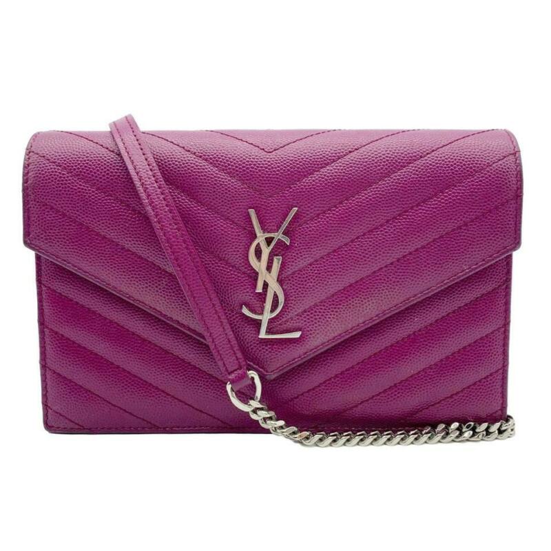 Saint Laurent Chain Wallet Small Purple Leather Cross Body Bag