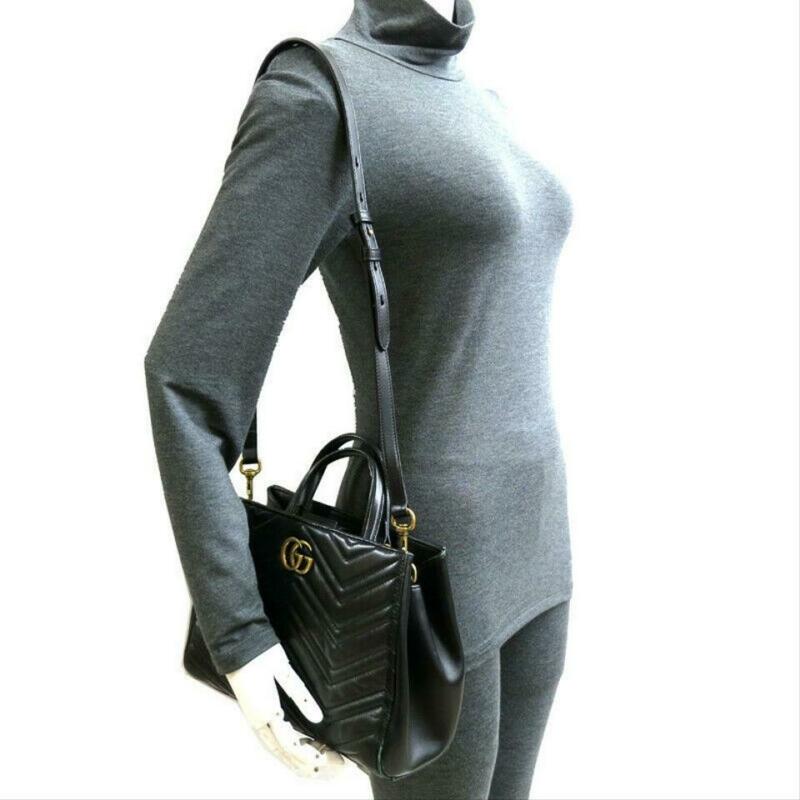 Gucci GG Marmont Top Handle Tote Black Leather Shoulder Bag