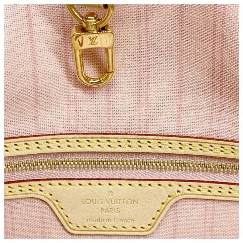 Louis Vuitton Neverfull Mm Rose Ballerine with Pouch 2019 White Damier Azur