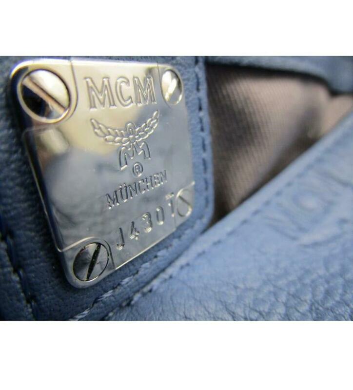 MCM Hobo Bag Klara Large Monogrammed Luft Blue Leather Tote