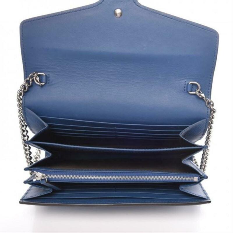 Gucci Chain Wallet Dionysus Mini Blue Suede Leather Cross Body Bag