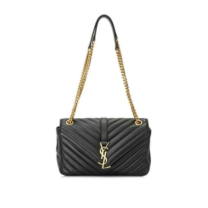 Saint Laurent Monogram Collège Medium Envelope Chain Black Leather Shoulder Bag