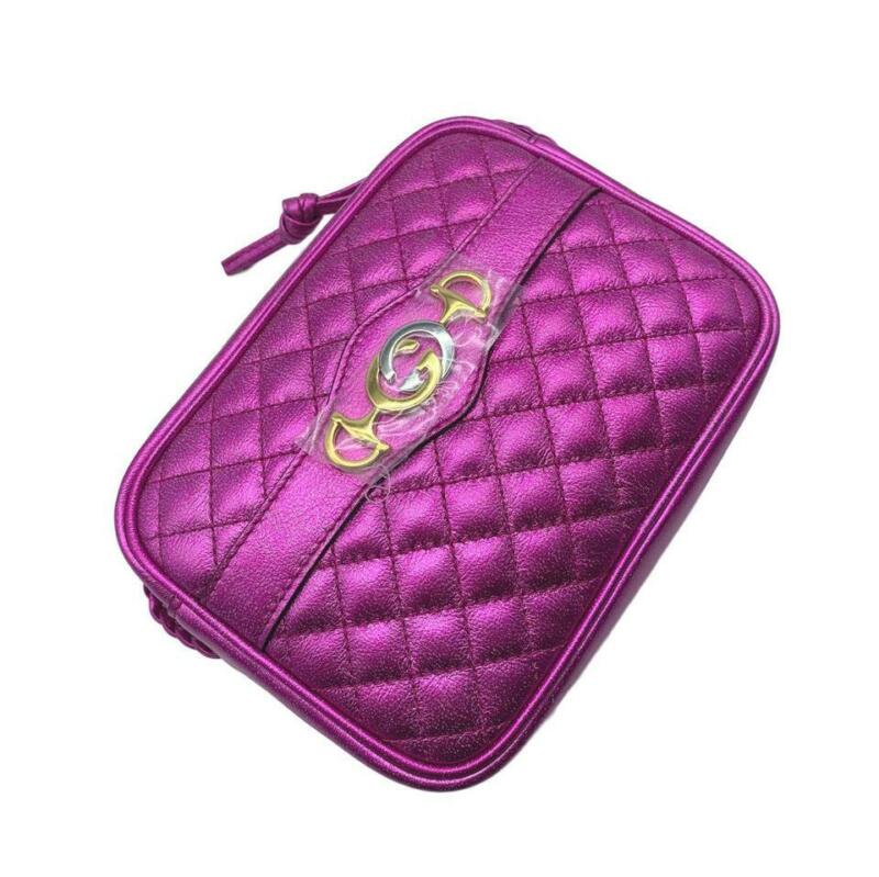 Gucci Camera Quilted Metallic Pink Leather Cross Body Bag