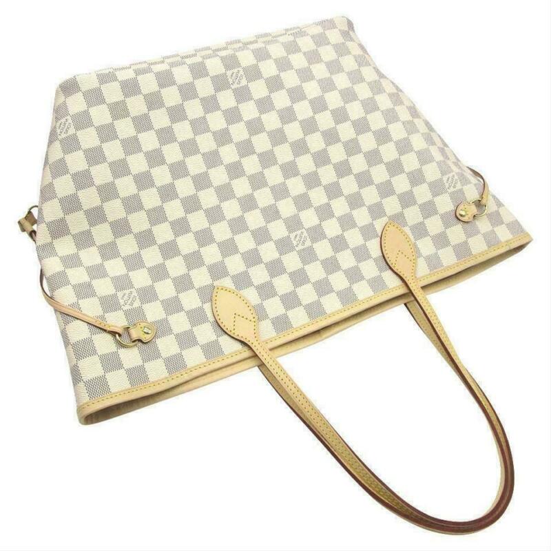Louis Vuitton Neverfull Mm Rose Ballerine with Pouch 2019 White Damier Azur