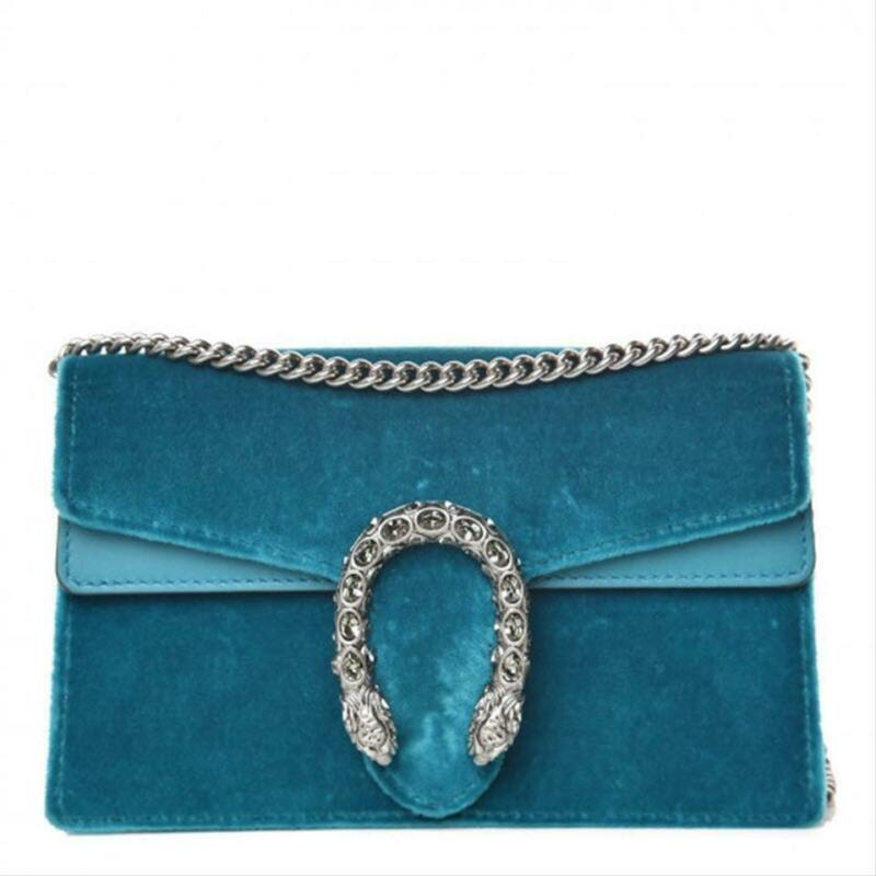 Gucci Chain Dionysus Super Mini Peacock Blue Velvet Cross Body Bag